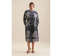 Sommerkleid SEIDENSTICKER "Schwarze Rose", Damen, Gr. 5XL (50), Normalgrößen, blau (dunkelblau), 100% Viskose, bedruckt, regular fit, Langarm, Kleider, Langarm Kragen Tuchprint (68220000-50) dunkelbla