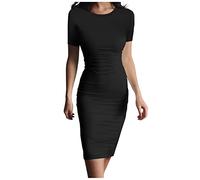 Kleid Weihnachten Damen Wollkleid Damen Winter Weisses Kleid Damen Ugg Boots Damen Slim Fit Rundhals Kurzarm Mini Kleid Elegant Kurz Bleistiftkleid Sommer Einfarbig Party HüFtkleid（ Schwarz ， Xl )