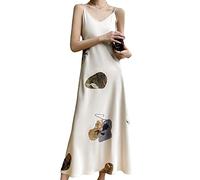 Kleider Casual Plus Size Graphic Print Long Maxi, Sommer Neues Acetat-Satin-Damenkleid mit V-Ausschnitt und Print, modisch, elegant, edle Atmosphäre, hohe Taille, über dem Knie, Sling-Kleid, langer Rock, einfarbig, 3XL