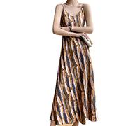 Kleider Casual Plus Size Stripe Print Long Maxi, Sommer Neues Acetat-Satin-Damenkleid mit V-Ausschnitt und Print, modisch, elegant, edle Atmosphäre, hohe Taille, über dem Knie, Sling-Kleid, langer Rock, einfarbig, 3XL