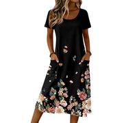 Kleider Damen, Damen Boho Kleid Kurzarm Rundhals Shirtkleid Midikleid V Ausschnitt Lockere Strandkleid Wickelkleid Lose A-Linie (4-Mehrfarbig, XL)