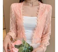 Kleider Damen Festlich,Bolero Für Damen Mit Floraler Spitze, Kurzes Oberteil, Elegante Langarm-Cardigan, Vorne Offen, Durchsichtig, Schulterjacke, Umhang, Abendparty, Überzug Für Kleider, Rosa, S