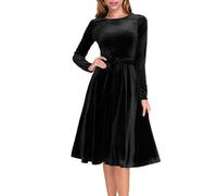Kleider Damen Festlich, Sexy Lang A Linie Langarm Cocktailkleid Winterkleid Elegant Locker Winter Herbst Festliche Kleider Samtkleid Glitzer Schick Weihnachtskleid Partykleid