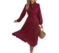 Kleider Damen Frühling Langarm Frühlingskleid Elegant Midi Kleid Hochzeitsgast Damen Lange Ärmel A Linie Plisseekleid Tailliert V Ausschnitt Damenkleider Business Midikleid Herbstkleid