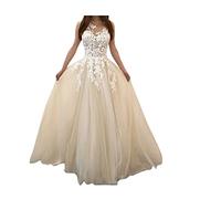 Kleider Damen Große Größen Brautkleid Hochzeitskleid Lang Elegant Ballkleid Spitzen V-Ausschnitt Cocktailkeid Maxikleid Abendkleid Hochzeit Party Spitzenkleid Brautkleider A-Linie