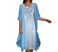 Kleider Damen Klassisch Elegant Spitzenkleid Cocktailkleid Festliche Brautjungfernkleider Für Hochzeit Midi Abendkleider Sommer Ärmellos Vintage Damenkleider Tüll Cardigan(N Blau,XL)