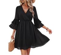 Kleider Damen Kurz 3/4 Ärmel Chiffon Sommerkleid Elegant Festlich Hochzeit Kleid Sommer A Linie Tailliert Sommerkleider Damen Leicht Und Luftig Chiffonkleid Hochzeitsgast Blumen Strandkleid