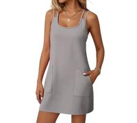 Kleider Damen Kurz Strand Spaghetti Träger Kleid Damen Sommer A Linie Elegant Sommerkleid Rückenfrei mit Taschen Minikleid Strandkleid Leicht Und Luftig Sommerkleider Camisole U Ausschnitt