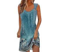 Kleider Damen Lang Schöne Strandtunika Ärmellos Sommerkleid Damen Elegant Dress Luftiges Sommerkleid Damen Spaghettiträger Festliche Kleidung Damen Loose Sommerkleider Damen Lang(5-Sky Blue,S)