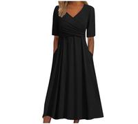 Kleider Damen Lang Sommer, Strandkleid Damen Lang, Casual Kurzarm Lose Strandkleider Boho Lang Elegant Rundhalsausschnitt Freizeitkleid Teenager Mädchen Partykleid