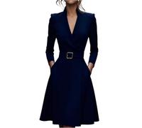 Kleider Damen Langarm Elegant Etuikleid Lang Business Kleid Winter A Linie mit Gürtel Herbstkleid Damen Midi V Ausschnitt Damenkleider Festlich Stehkragen Winterkleid Abendkleid mit Taschen