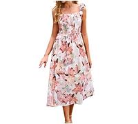 Kleider Damen Sale Angebote V-Ausschnitt Boho Rückenfreies A-Linien Kleid Midikleid Boho Kleid Casual A-Linie Rundhals 3/4-Arm T-Shirt Kleider Elegant Strand A-Linie Freizeitkleid Kurzarm Sommerk