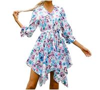 Kleider Damen Sale Angebote V-Ausschnitt Boho Rückenfreies A-Linien Kleid Midikleid V Ausschnitt Off Shoulder Kleid Knielanges Sommerkleid Leinen Blusenkleid Casual Freizeitkleid Strandkleider