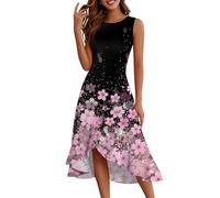 Kleider Damen Sommer Bohemian Kleid Elegant Damen Festlich Blumen Volant-Kleid Empirestil Skaterkleid Ärmelloses Volantkleider A-Linien High Waist Tailliert Blumenkleid Kurzarm Schwingen