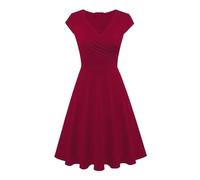 Kleider Damen Sommer Elegant Casual Sommerkleid Basic Outdoor Home Kurzarm Slim T Shirt Kleid Swing Dress Plain Rüschen Minikleid Mit V Ausschnitt Strandkleid Festlich Glitzer