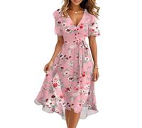 Kleider Damen Sommer Elegant Midi Sommerkleid Damen Lang Blumen Kleid Frauen A Linie Sommerkleider Leicht Luftig Damenkleider V Ausschnitt Blumenkleid Mit Gürtel Wickelkleid Geblümt Midikleid