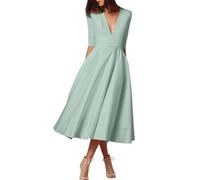 Kleider Damen Sommer Elegant Midikleid A Linie Sommerkleid Lang Mit Ärmeln Cocktailkleid Festlich Midi Schwingen Kleid Hochzeitsgast Sommerkleider Frauen Leicht Und Luftig Partykleid Deep V