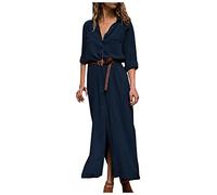Kleider Damen Sommer, Etuikleid Damen Elegant Hemdblusenkleid Damen Einfarbige Locker Kleider Langes Kleid Damen, Langarm Kleid V-Ausschnitt Blusenkleid Sommerkleidung Damen Tunika Damen Sommer
