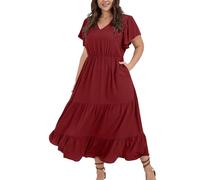 Kleider Damen Sommer Große Größen Lang Sommerkleid Damen Boho Elegant V Ausschnitt Maxikleid Kurzarm A Linie Italienische Kleider Für Mollige Frauen Sommer Maxi Sommerkleider Leicht Und Luftig