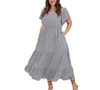 Kleider Damen Sommer Große Größen Lang Sommerkleid Damen Boho Elegant V Ausschnitt Maxikleid Kurzarm A Linie Italienische Kleider Für Mollige Frauen Sommer Maxi Sommerkleider Leicht Und Luftig