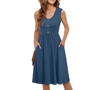 Kleider Damen Sommer Knielang Sommerkleid Elegant A Linie Kleid Mit Taschen Ärmellos Strandkleid Frauen V Ausschnitt Mit Knopfleiste Sommerkleider Damen Leicht Und Luftig Damenkleider Casual