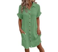 Kleider Damen Sommer Knielanges Leinenkleider Blusenkleid Kurze Hemdkleid Infinity Hemdblusenkleid Bohemian Tshirtkleid Kurzes Salbeigrün Midikleider Volant-Kleid Hawaii Kaftan Zum Knie