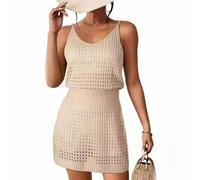 Kleider Damen Sommer Kurz Strickkleid Cut Out Kleid Rückenfrei Strandkleid Sexy Minikleid V Ausschnitt Trägerkleid Ärmellos Sommerkleid Mini Elegant A Linie Sommerkleider Frauen Leicht Luftig