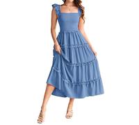 Kleider Damen Sommer Leicht Spaghettiträger Casual A-Linie Midi Maxi Jugendweihe Kleider CLK028-5/Denim Blau XL