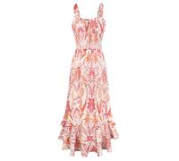 Kleider Damen Sommer Maxikleid Blumenkleid Freizeitkleid Swing Trägerkleid Boho Kleid XL Beige Palmenmuster