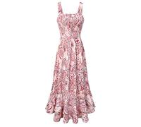 Kleider Damen Sommer Maxikleid Blumenkleid Freizeitkleid Swing Trägerkleid Boho Kleid XL Rosa Paisley