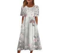 Kleider Damen Sommer Sommerkleider Damen Leicht Und Luftig Boho Kleid Mit Taschen Blumenkleid Strandkleid Blumen A Linie Leichtes Freizeitkleider Frauen Luftiges Strandkleider Mit Ärmel