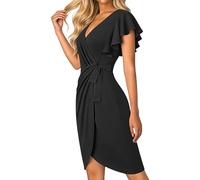 Kleider Damen Sommer Wickelkleid V Ausschnitt A Linie Kleid Curvy Tailliert Abendkleider Elegant Für Hochzeit Festlich Cocktailkleid Knielang Etuikleid Volantärmeln Plissee Partykleid