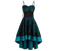 Kleider Damen Spaghettiträger Kleid Blumen 1950er Retro Elegant Party Kleide Knielang Spitzenkleid Brautjungfer Cocktailkleid Ärmellos Vintage Rundhalsausschnitt Abendkleid Rockabilly Swing Plissee