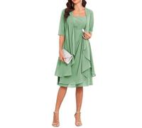 Kleider für die Brautmutter mit Jacke, 2-teilig, halblange Ärmel, knielang, Chiffon, Kleid für die Bräutigammutter, salbeigrün, 40