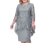 Kleider Für Frauen Ab 50 Jahren Damen Zweiteiler Elegant Goldene Hochzeit Kleider Festliche Kleider Große Größen Glitzer Kleid Mollig Silvester Outfit Cocktailkleid Pailettenkleider (Grey, XL)