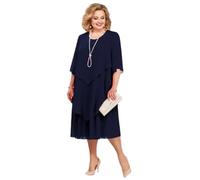 Kleider Für Frauen Mittleren Alters Und Ältere Damen In Übergrößen Elegante Mit Kurzen Ärmeln Rundhalsausschnitt Lässiges, Locker Sitzendes Strandkleid(Navy,3XL)