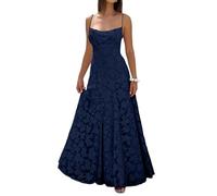 Kleider für Hochzeitsgäste Abendkleid Damen Lang Festlich Kleid für Hochzeitsgast Elegant Sexy Spitze Maxikleid Hochzeit Party Vintage Jacquard Quadratischer Ausschnitt XS Dark Blue