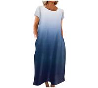 Kleider Für Hochzeitsgäste Kleider Sommer Festliche Kleider Für Damen Sommerkleid Damen Leinen Kleider Leinenkleid Tie Dye Slim Fit Split Crew Neck Maxikleider,Dark Blue,XXL