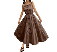 Kleider für mädchen 2-3 Jahre, Kleid Mädchen Sommer Ärmelloses Elegant Strandkleid Festliches Lässig Hohe Taille Einschulung Kleider a Linie Knielang Partykleider Sommerkleid, Braun, 140