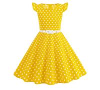 Kleider Für Mädchen - Vintage Rockabilly Abendkleid Schmetterlingsärmel Hepburn Stil Polka Dots Blumen a Linie Retro Swing Cocktailkleid Sommerkleid Cocktail Party Abend Ballkleid 4-10 Jahre