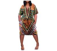 Kleider Für Mollige Frauen V Ausschnitt Boho Kleid Vintage Sommerkleid Damen Große Größen A Linie Knielang Luftige Sommerkleider Mit Ärmeln Frauen Sommer Elegante Damenkleider mit Taschen