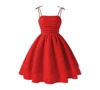 Kleider Mädchen Kinder Sommer Einfarbig Trägerkleid Spaghettiträger Sommerkleid Festliche Kinderkleid Rückenfreier Kleid Leicht Freizeitkleid Lässig Swingkleid Für 8-12 Jahre (Z1-Red, 12 Years)
