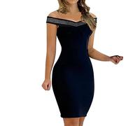 Kleider Reißverschluss hinten Sexy Kleid Schlitzdruck Glitzer Partykleid tiefer V-Ausschnitt ärmelloses Elegantes Kleid Strick Pulloverkleid Damen