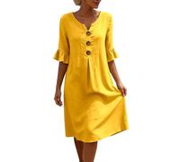 Kleider Sommer Lang, Leinenkleider Damen Knielang Baggy Boho Style Baumwollkleid Sommerkleid Sommer a Linie Musselinkleid Strandkleid Luftige Leinen Baggy Freizeitkleider Sommerkleider