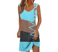 Kleider Teenager Mädchen Sommer Boho Freizeitkleider Luftige a Linien Kleid Damen Sommer Kurze Bunte Kleider Italienische Damen Kleidung Elegant Swing Damen Kleider Ab 50 Jahren(3-Light Blue,XXL)