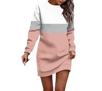 Kleider Winter Damen Elegant A-Linien Long-Shirt Kleid Casual Damenkleider Kurzes Mit Muster Freizeitkleider Rundhalsausschnitt Blusenkleid Frauen Leicht Sweatkleid Knielang Langarmkleid