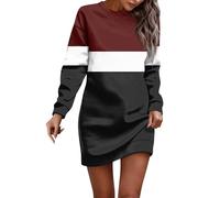 Kleider Winter Damen Elegant A-Linien Long-Shirt Kleid Casual Damenkleider Kurzes Mit Muster Freizeitkleider Rundhalsausschnitt Blusenkleid Frauen Leicht Sweatkleid Knielang Langarmkleid
