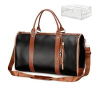 Kleidersack für Reisen, Reisetasche PU Leder Anzugtasche Garment Duffle Bag 2 in 1 Hängenden Faltbaren Koffer Anzug Reisetaschen mit Schuhbeutel Handgepäcktasche für Männer, Frauen (Schwarzbraun)