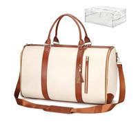 Kleidersack für Reisen, Reisetasche PU Leder Anzugtasche Garment Duffle Bag 2 in 1 Hängenden Faltbaren Koffer Anzug Reisetaschen mit Schuhbeutel Handgepäcktasche für Männer, Frauen (Weiß)