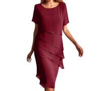 KleidHochzeitsgast Festliche Kleider Für Damen Elegant für Hochzeit A Linie Chiffon Sommerkleider Midi A Linie Sommerkleid Frauen Sommer mit Ärmel Schickes Chiffonkleid Abendkleider Partykleid